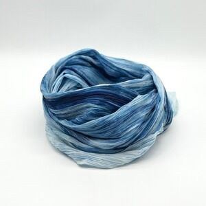 LUA Silk Scarf Blue Ombre Crinkle Gauze Shawl Wrap Handmade Artsy Lagenlook